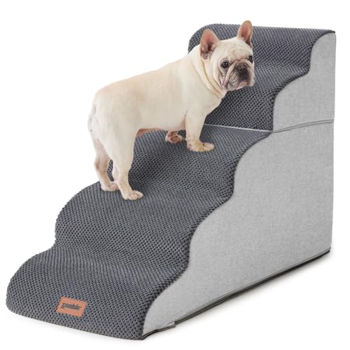 ZOMISIA Dog Stairs Ramp for High Beds Up to 25" - 5 Step Pet Stairs for Small to Large Dogs, 35D Foam Dog Steps for Couch with Non-Slip Bottom Grey