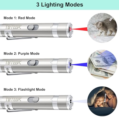 TBTeek Cat Toys, Rechargeable, 3 Light Modes & 5 Fun Patterns, Portable Interactive Kitten Pet Dog Cat Mouse Toy for Fun Chase Play Exercise