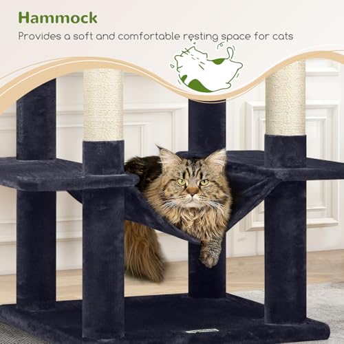 Globlazer Cat Tree Tower, 76-Inch Extra Tall Multi-Level Cat Furniture with Cozy Condos, Hammock and Perches for Adult Cats, Perfect for Climbing, Scratching, and Play, F76, Dark Grey