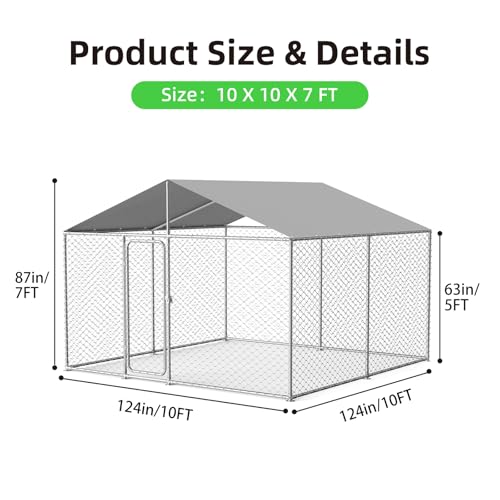 10x10FT Dog Kennel Outdoor Outside, Heavy Duty Metal Dog Enclosure with Waterproof Oxford Roof & Security Lock,Panels for Large Dogs & Small Animals, Backyard Pet Playpen