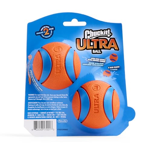 Chuckit! Ultra Ball Dog Toy - Medium Bouncy Fetch Balls For Dogs 20-60 lbs - Made from Durable Rubber - Floating Water Pet Toys - Size Medium - 2.5-inch Diameter - Pack of 2