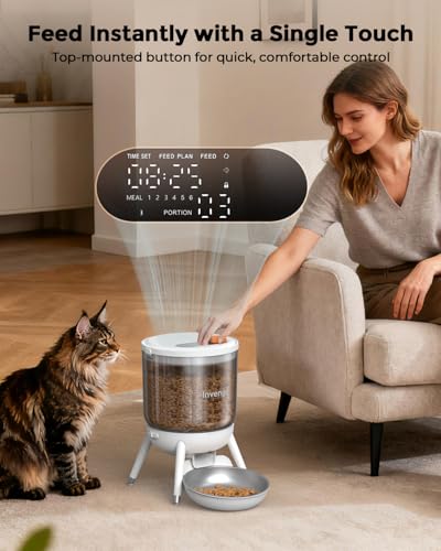 Invengo Automatic Cat Feeder, 3L Timed Pet Feeder for Cats & Small Dogs, Dual Power USB & Battery, Clear Hopper, Easy-Clean, Dry Food & Kibble, Up to 6 Meals Daily