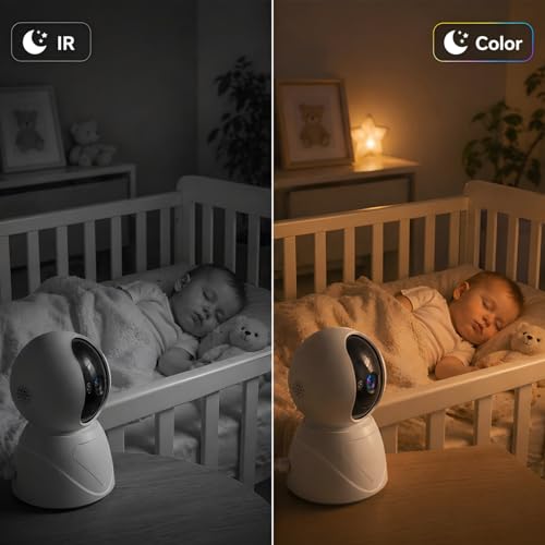 GUOANVISION Baby Monitor with Camera and Audio, 3MP Baby Camera for Room, 355° Pan Tilt, Smart Motion Tracking, 3X Zoom, Color Night Vision, Two-Way Talk, 5G/2.4G WiFi, SD/Cloud