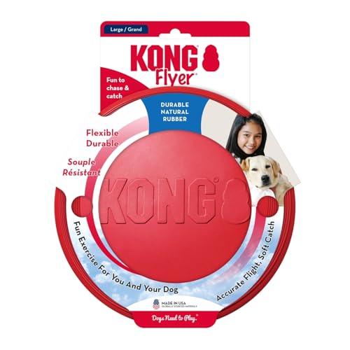KONG Flyer - Durable Dog Toy for Outdoor Playtime - Natural Rubber Flying Disc, Dog Toy for Fetch - Safer Disc for Healthy Activity - for Medium/Large Dogs