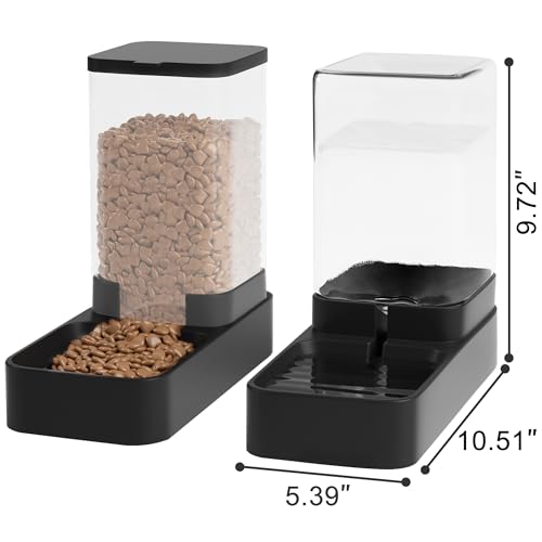Wefeedy Automatic Cat Feeder and Water Dispenser in Set with Pet Food Bowl,Gravity Dog Waterer and Food Feeder for Small Medium Dog Cat Puppy Kitten Large Capacity(3.3L,Black)