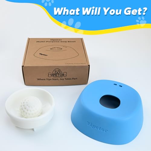 Yipetor Slow Feeder Dog Bowls for Liquid Treat, 【Enrichment Ball-Roll】 Bone Broth Dog Lick Bowl, 3/4 Cup Yogurt Pup Lick Toy for Large Medium Small Breeds Dietary Supplement/Post-op Nutrition