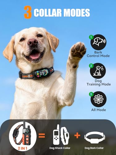 2-in-1 Dog Bark & Shock Collar, Dog Training Collar with 4 Training Modes Beep/Vibration/Shock/no Shock, 3300FT Remote, IPX7 Waterproof E Collars with AI Anti Barking for Small Medium Large Dog