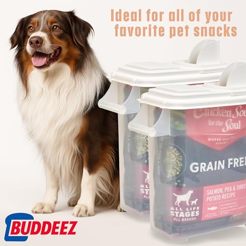 Buddeez 32 Quart Pet Food Dispenser with Lid - Airtight Storage for Dog Food, Cat Food, and Bird Seed - Easy Pour Spout for Mess Free Serving