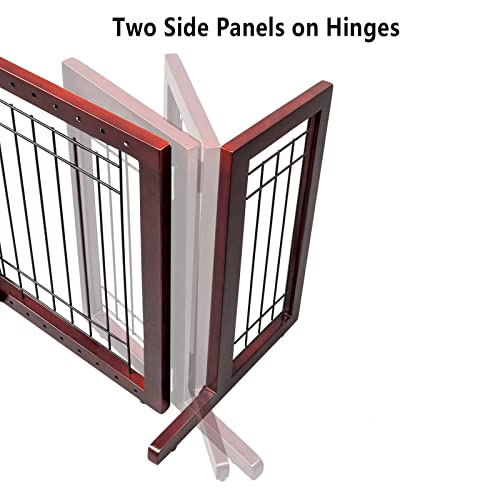 Bonnlo Free Standing Dog Gate, 37" - 68" Wide Pet Gate for Fireplace Stairs Doorways, Wooden Adjustable Pet Fence Indoor, Christmas Tree Gate (Cherry)