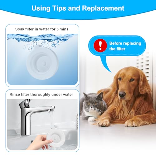 8-Pack Replacement Filters for 3L/3.6L/4.6L/6L/8L Gravity Pet Water Dispenser, Dog Water Filter Replacement, Triple Filtration Pet Fountain Filter, Water Feeder Filter for Cat and Dog