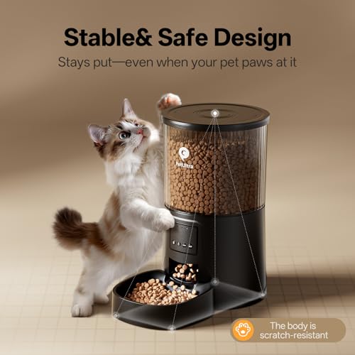 PETULTRA Automatic Cat Feeder WiFi- 5Ghz Cat Food Dispenser with APP Remote Control- Auto Pet Feeder for Small Dog Indoor- Easy to Set Up and Clean- Dual Power with Desiccant Bag Keep Fresh