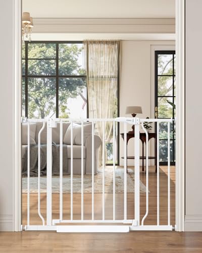 Cideny Baby Gate No Drilling, 29"-40" Auto Close Dog Gate Indoor for Doorways & Stairs, Pressure Mounted Adjustable Pet Gate, Easy Walk Through Child Gate for Children & Pets Stroller Friendly, White