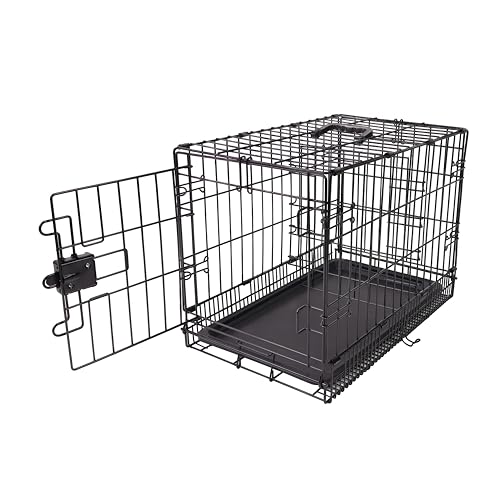 Amazon Basics Portable, Foldable Metal Wire Dog Crate with Removable Tray, Single Door, Divider Panel, Collapsible for Travel, 22 x 13 x 16 in, Black