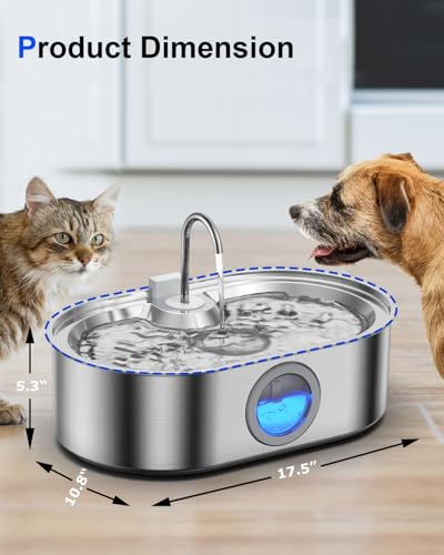 3.4Gal Dog Water Fountain for Large Dogs, 13L Stainless Steel Large Pet Fountain with Deeper & Wider Drinking Area, Automatic Dog Water Bowl Dispenser with Water Window