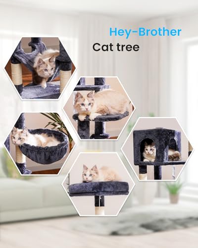 Hey-brother Cat Tree with Large Hammock, Multi-Level Cat Tower for Indoor Cats, Cat Condo with Sisal-Covered Scratching Posts and Top Perch, Smoky Gray MPJ050G