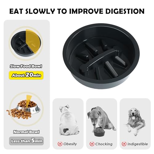 SHAINFUN Elevated Dog Bowls with Slow Feeder & Mat for Medium and Large Dogs, 12" Tall Adjustable Wooden & Metal Raised Dog Bowl Stand, 2 Stainless Steel 58oz Bowls for Food & Water