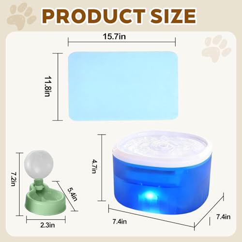 Cat Water Fountain,2.2L/74oz Cat Fountain – Ultra Quiet Upgraded Automatic Pet Water Fountain with 3 Replaceable Filters,12oz Pet Outdoor Water Bottle&Cat Drinking Fountain for Small Dogs (Blue)