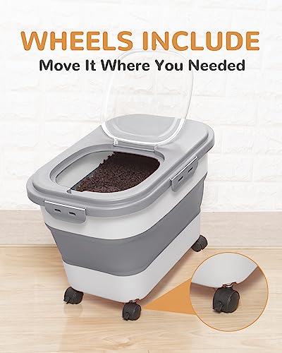 DDMOMMY 20-23 Lbs Dog Food Storage Container - Collapsible Dog Food Container with Attachable Casters and Scoop,Travel Silicone Bowl, Pet Food Storage Containers to Keep Dry Food Fresh,Easy to Move