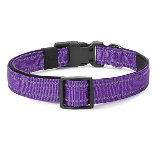 PenSeepet Reflective Dog Collar Padded with Soft Neoprene Breathable Quick Release Basic Dog Collars for Medium Dogs Purple Girl