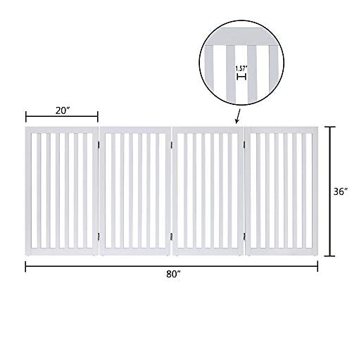 unipaws 36”H Free Standing Pet Gate for Dog Cat, Tall Wooden Dog Gates for Doorway, Stairs, Foldable Pet Fence for The House, Expandable Barrier, Indoor Use, White