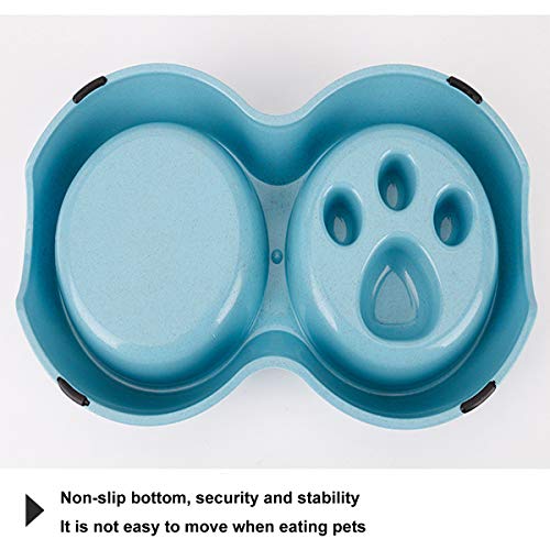 Tineer Double Pet Dog Slow Feeder Bowl,Stainless Steel Anti-Choke Puppy Food and Water Feeder for Dog Cats (White)