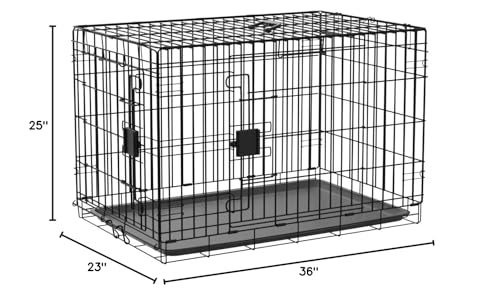 Amazon Basics Portable, Easy to Assemble, Foldable Metal Wire Dog Crate with Removable Tray, Double Door, Divider Panel, Handle, 36" x 23" x 25", Black