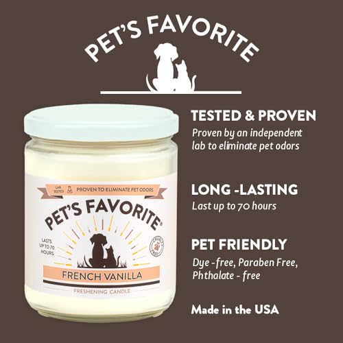 Pet's Favorite French Vanilla Candle for Pet Odor, Clean, Plant Based Air Freshener with a Natural Fiber Wick and 70 Hour Burn Time, Scented Pet Candle for Home
