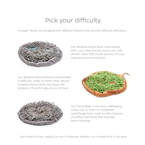 Pet Parents Forager Bowls, Slow Feeder Dog & Cat Bowls with SoftSnout™ & Non-Slip Backing, Portable Pet Puzzle Toys & Snuffle Mats, 30 oz, Modern Grey (Meadow Ponds)