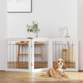 PAWLAND Free Standing Dog Gates for The House Stairs Doorways Indoor Foldable Wooden Small White Puppy Pet Gate Step Over Fence 60" W 24" H 3 Panels