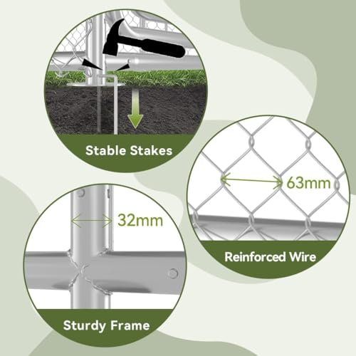 COMHOMA 7.5×7.5FT Dog Kennel Outdoor with Adjustable Bowls Feeder,Large Metal Dog Enclosure with Weather-Resistant Cover,Lockable Gate for Medium Large Dogs (Gunmetal, 7.5x7.5FT (90x90in))