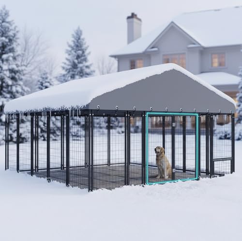 Muphyers 10X10FT Large Dog Kennel Outdoor Dog Enclosure Outside, Double Door Heavy Duty Galvanized Steel Dog Crate Durable Dog Cage with Roof & Double Lock