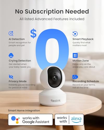 REOLINK E1 Pro 3K PT Wi-Fi Indoor Camera for Baby & Pet Monitoring, Auto Tracking, 5MP Night Vision Enhanced by F1.6 Aperture, Person/Pet/Baby Crying Detection, 2.4/5GHz Wi-Fi, Two-Way Audio