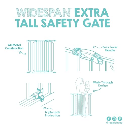 Regalo Safety 36" Extra Tall and 49" Wide Baby Gate for Doorways & Bottom of Stairs, Pressure Mounted Walk Through Baby Gate for Toddlers & Pets, Tested & Safe, American Designed, American Owned