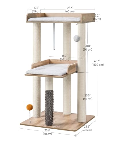 FourFurPets 43.7" Cat Tree, Modern Cat Tree Tower, Cat Tower for Indoor Cats Large Adult, Cat Condo with Scratching Post, Large Perch and Removable Pads, Greige