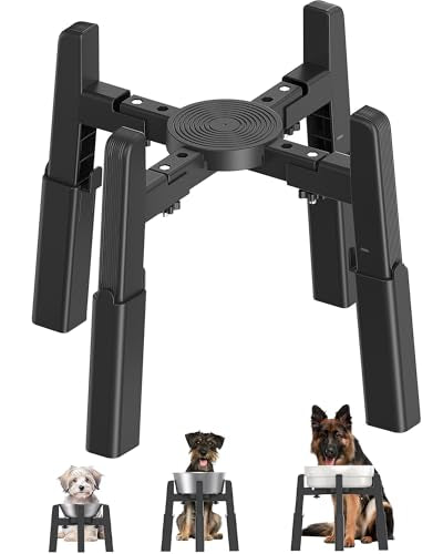 CZPET Dog Bowl Stand with Adjustable Height and Width [Stand Only], Elevated Pet Water & Food Feeder for Medium & Large Dogs, Stable and Anti-Slip Raied Bowl