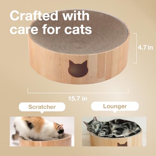 Necoichi Cat Scratcher Bowl for Indoor Cats - Cat Scratching Lounger with Reversible Usability and Extra Comfort for Lounge, Cardboard Bed Couch / (Regular, Oak)