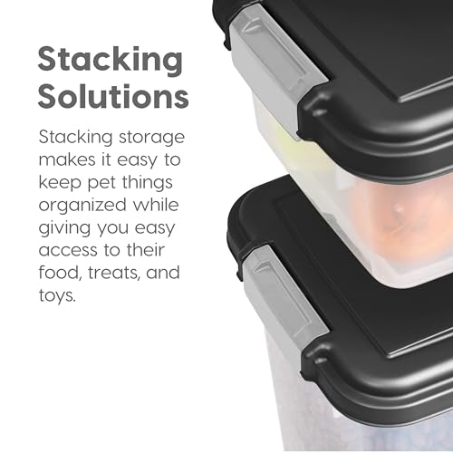 IRIS USA Dog Food Storage Container 30 lb + 11lb Airtight Combo, Stackable Pet Food Storage Bin with Wheels for Cat Dog Food, BPA Free, Made in USA, Black
