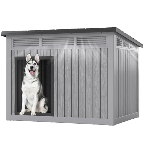 Fancyango Large Dog House for Indoor & Outdoor - Weatherproof & Removable Roof, Fits Small to Large Dogs (42.8" L x 33" W x 31.5" H) - Grey
