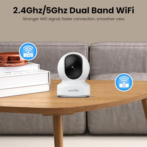 wansview 5MP UHD Pet Camera with Phone app, 5Ghz&2.4Ghz Dual Wi-Fi Security Camera Indoor for Monitoring Home/Baby/Cat/Dog, 2 Way Audio, 24/7 TF Card Storage(TF Card Not Included), Q5 (White)