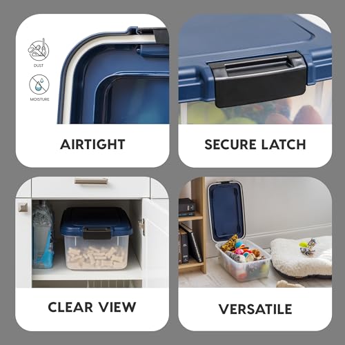 IRIS USA Airtight Dog Food Storage Container, Up to 14 lbs, Dog Cat Bird and Other Pet Food Treats Storage Bin, Dog Cat Wet Food Cans, Keep Fresh, BPA Free, Stackable, Navy