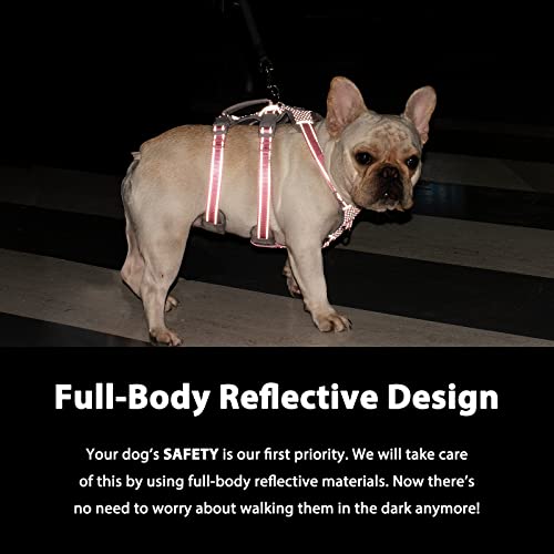 Huntboo Escape Proof Dog Harness, Escape Artist Harness, Fully Reflective Harness with Padded Handle, Breathable,Durable, Adjustable Vest for Medium Dogs Walking, Training, and Running Gear (Pink,M)