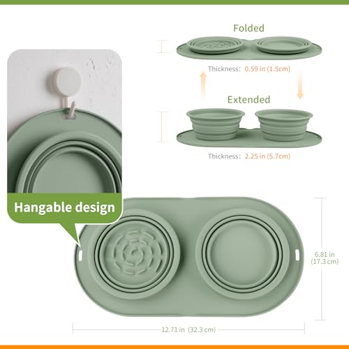 Puppy Dog Bowl,Travel Bowls Dog Food Bowls&Dog Water Bowls,No Spills,Collapsible Double Bowl,Suitable for Small and Medium Sized Dogs(Green)