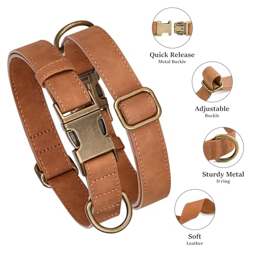 Didog Soft PU Leather Dog Collar, Stylish Quick Released Dog Collars for Small Dogs, Easy Clean Adjustable Pet Collar for Daily Walking, Light Brown, S Fit 10-15" Neck