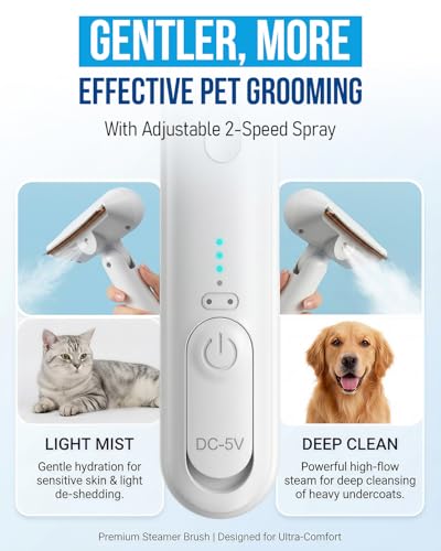 Dog Brush for Shedding & Cat Brush for Shedding, Deshedding Tool with Anti-Static Mist, Gentle Undercoat Remover, Pet Hair Remover, Self Cleaning, No Flying Fur