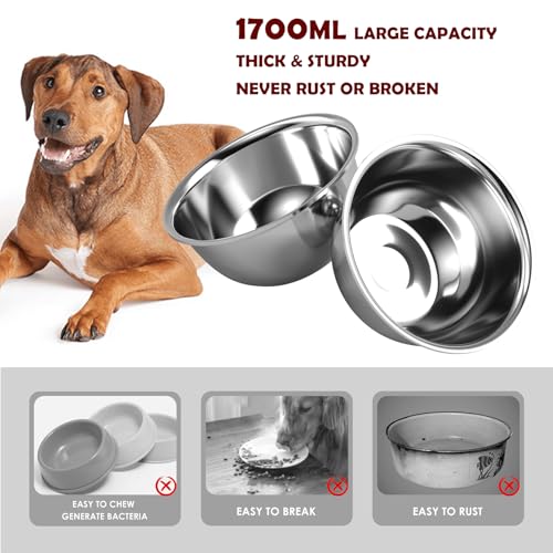SHAINFUN Elevated Dog Bowls with Slow Feeder & Mat for Medium and Large Dogs, 12" Tall Adjustable Wooden & Metal Raised Dog Bowl Stand, 2 Stainless Steel 58oz Bowls for Food & Water