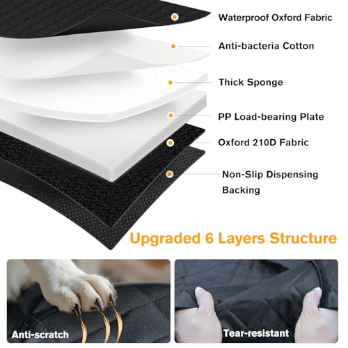 PETICON Back Seat Extender for Dogs, Hard Bottom Dog Car Seat Cover - Supports 400lbs, Rear Seat Pet Cover with Mesh Window, Waterproof Dog Hammock for Car SUV