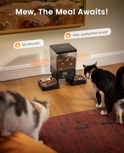 oneisall Automatic Cat Feeder for 2 Cats, 20 Cups/5L Automatic Cat Food Dispenser for Small Pets Indoor, Timed Cat Feeder for Dry Food