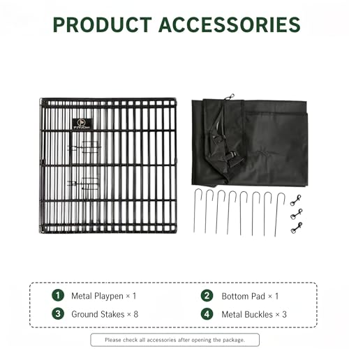 PJYuCien Octagonal Dog Playpen with Bottom Pad - Metal Foldable Exercise Pen, 8 Panels 24" H x 24" W Indoor Outdoor Pet Fence Puppy Crate Kennel, Black