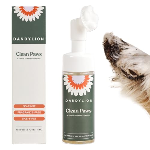 Dandylion Dog Paw Cleaner, Clean Paws, Dog Paw Washer, No Rinse Foam Cleaner for Dogs, Fragrance Free pH Balanced Foaming Washer with Silicone Brush, Pet Cleaning Supplies, 5 fl oz