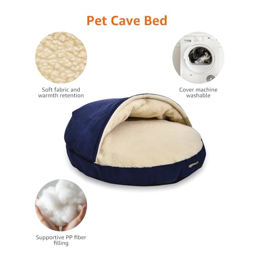 AmazonBasics Pet Cave Bed for Dogs and Cats, with Removable Nesting Cave Cover, Fits up to 30lbs Pets, 35 x 35 x 13 inches, Blue